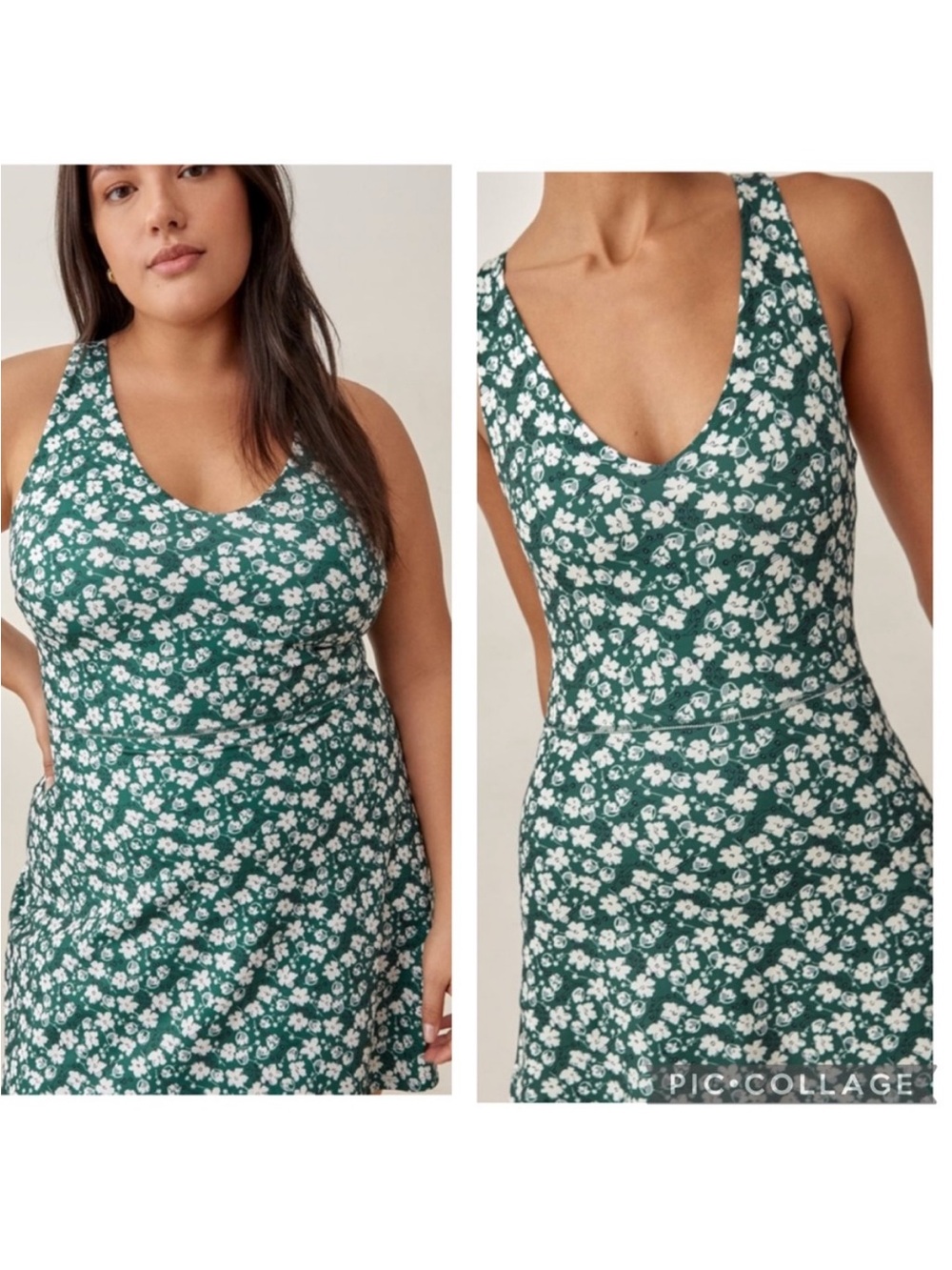 Reformation Green Floral athletic Mini Dress with White Daisies